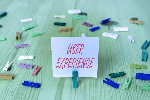 Writing note showing User Experience. Business photo showcasing how an Foto stock