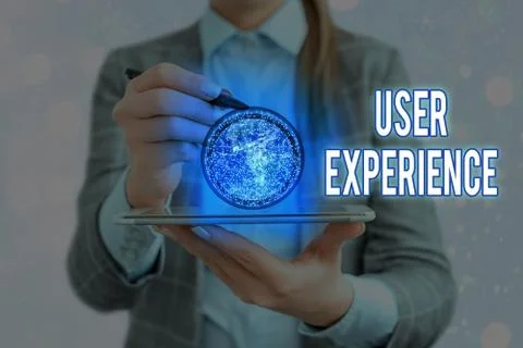 Writing note showing User Experience. Business photo showcasing how an 库存照片