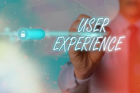 Writing note showing User Experience. Business photo showcasing how an Foto stock