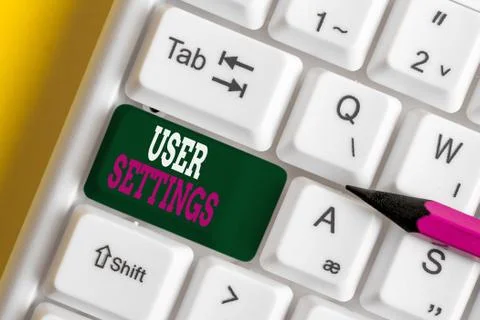 Writing note showing User Settings. Business photo showcasing Configuration of Stock Photos
