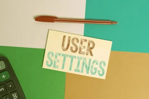 Writing note showing User Settings. Business photo showcasing Configuration of Stock Photos