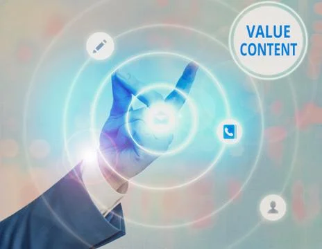 Writing note showing Value Content. Business photo showcasing Quality content Stock Photos