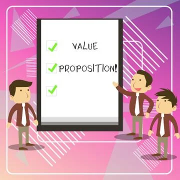 Writing note showing Value Proposition. Business photo showcasing innovation Illustrazione stock