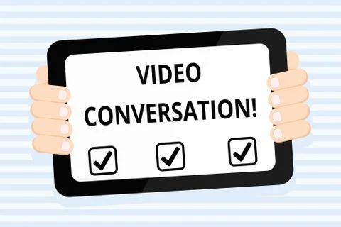 Writing note showing Video Conversation. Business photo showcasing Communicating Stock Illustration