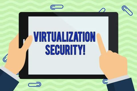 Writing note showing Virtualization Security. Business photo showcasing runni イラスト素材