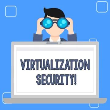 Writing note showing Virtualization Security. Business photo showcasing runni Illustrazione stock