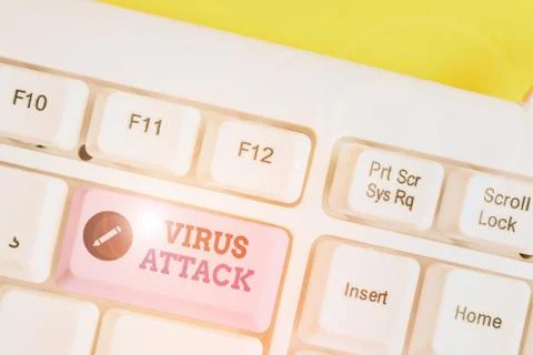 Writing note showing Virus Attack. Business photo showcasing malicious program Fotos de archivo