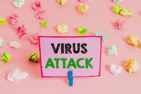 Writing note showing Virus Attack. Business photo showcasing malicious program Fotos de archivo