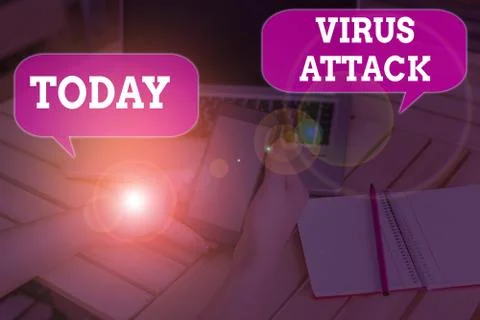 Writing note showing Virus Attack. Business photo showcasing malicious program Fotos de archivo