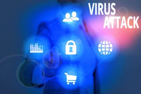 Writing note showing Virus Attack. Business photo showcasing malicious program Fotos de archivo