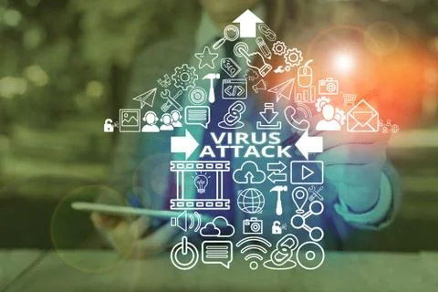 Writing note showing Virus Attack. Business photo showcasing malicious program Fotos de archivo
