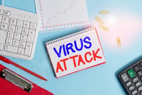 Writing note showing Virus Attack. Business photo showcasing malicious program Fotos de archivo