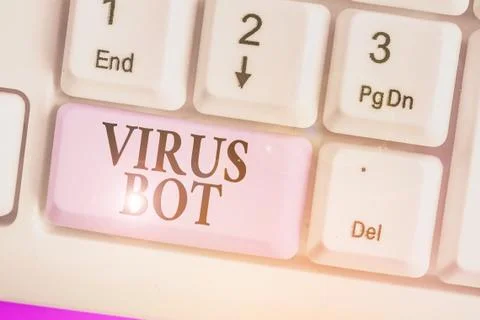 Writing note showing Virus Bot. Business photo showcasing malicious 库存照片
