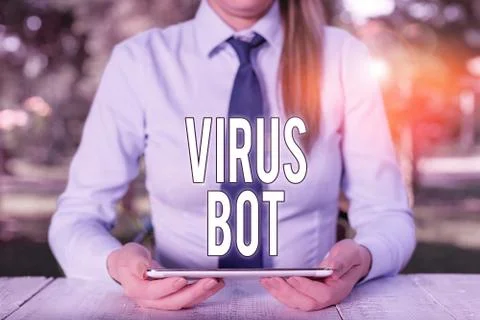 Writing note showing Virus Bot. Business photo showcasing malicious 库存照片
