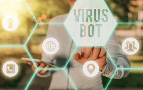 Writing note showing Virus Bot. Business photo showcasing malicious 库存照片