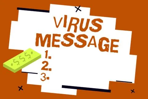 Writing note showing Virus Message. Business photo showcasing Malicious software Illustrazione stock