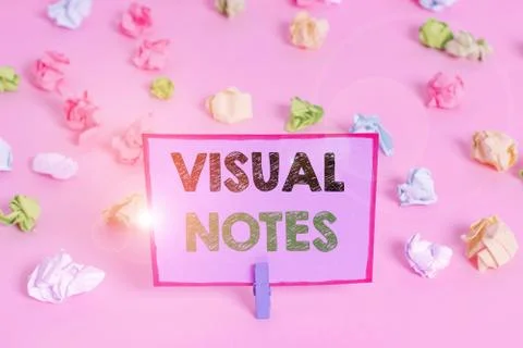 Writing note showing Visual Notes. Business photo showcasing process of Foto stock