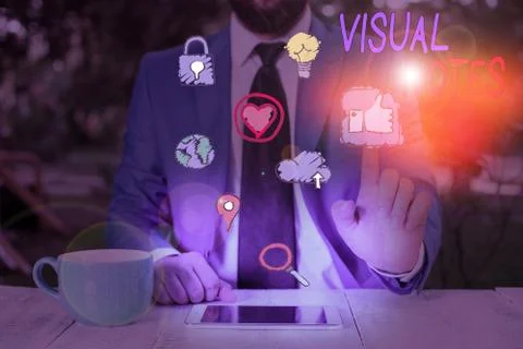 Writing note showing Visual Notes. Business photo showcasing process of Foto stock