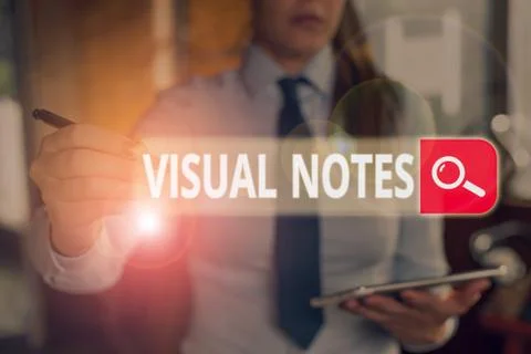 Writing note showing Visual Notes. Business photo showcasing process of Foto stock