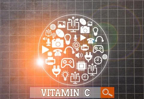 Writing note showing Vitamin C. Business photo showcasing it promotes healing Foto stock