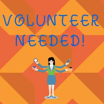 Writing note showing Volunteer Needed. Business photo showcasing need work fo Stock Illustration
