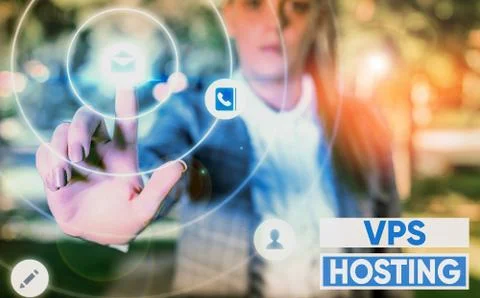 Writing note showing Vps Hosting. Business photo showcasing mimics a dedicated 库存照片
