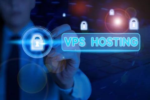 Writing note showing Vps Hosting. Business photo showcasing mimics a dedicated 库存照片