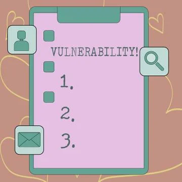 Writing note showing Vulnerability. Business photo showcasing Information 스톡 일러스트