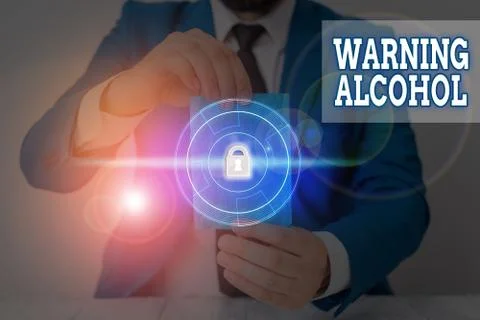Writing note showing Warning Alcohol. Business photo showcasing messages appear Stock Photos