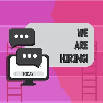 Writing note showing We Are Hiring. Business photo showcasing pay someone to do イラスト素材