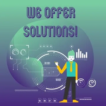Writing note showing We Offer Solutions. Business photo showcasing way to solve Stock Illustration