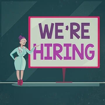 Writing note showing We Re Hiring. Business photo showcasing process of Stock Illustration