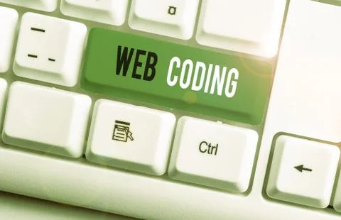 Writing note showing Web Coding. Business photo showcasing work involved in Stock Photos