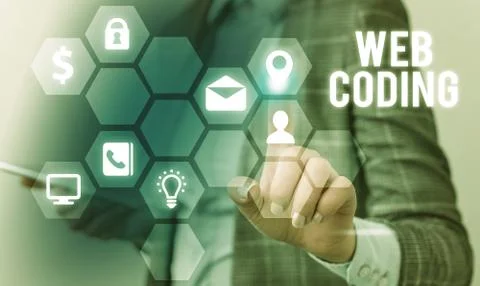 Writing note showing Web Coding. Business photo showcasing work involved in Stockfoto's