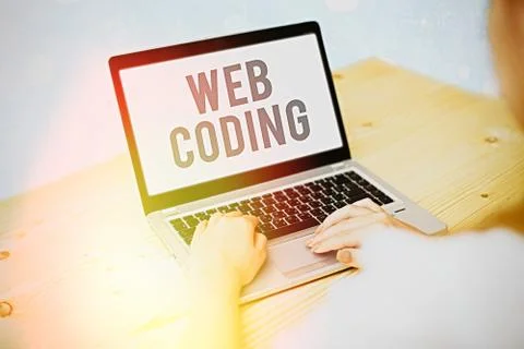 Writing note showing Web Coding. Business photo showcasing work involved in 스톡 사진
