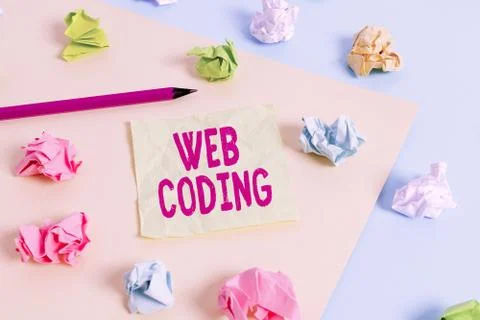Writing note showing Web Coding. Business photo showcasing work involved in Stock Photos