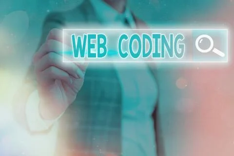 Writing note showing Web Coding. Business photo showcasing a system of symbols Stockfoto's