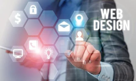 Writing note showing Web Design. Business photo showcasing Website development Foto stock