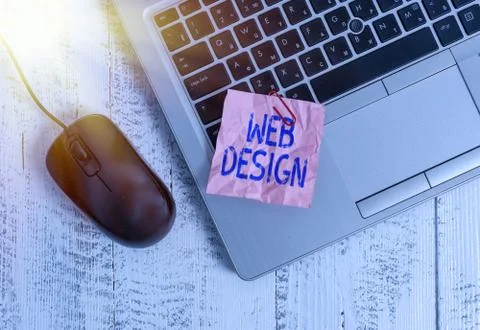 Writing note showing Web Design. Business photo showcasing Website development Stock Photos