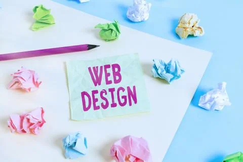 Writing note showing Web Design. Business photo showcasing Website development Foto stock