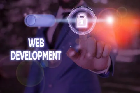 Writing note showing Web Development. Business photo showcasing dealing with Foto stock