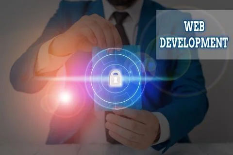 Writing note showing Web Development. Business photo showcasing dealing with Foto stock