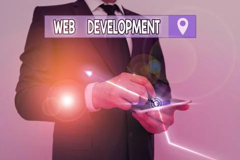 Writing note showing Web Development. Business photo showcasing dealing with Foto stock