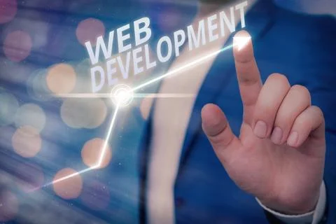 Writing note showing Web Development. Business photo showcasing work involved in Stock Photos