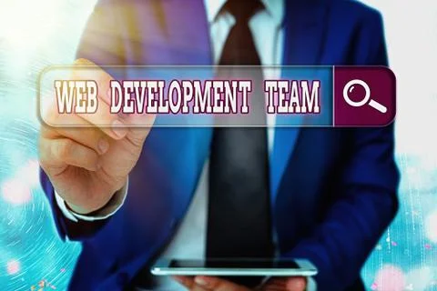 Writing note showing Web Development Team. Business photo showcasing in control 스톡 사진