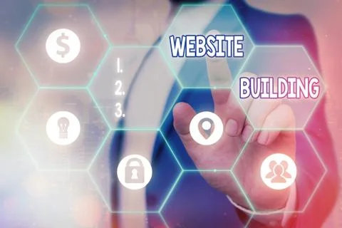 Writing note showing Website Building. Business photo showcasing site is 스톡 사진