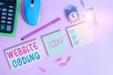 Writing note showing Website Coding. Business photo showcasing system of symbols 写真素材