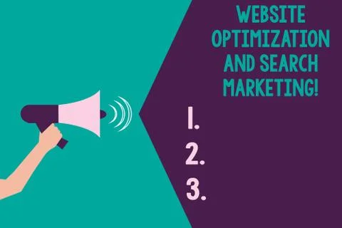 Writing note showing Website Optimization And Search Marketing. Business photo Illustrazione stock