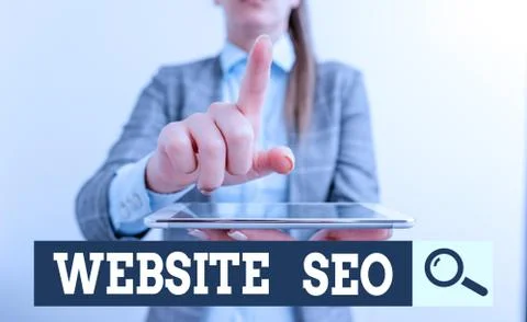 Writing note showing Website Seo. Business photo showcasing tactics used to Foto stock
