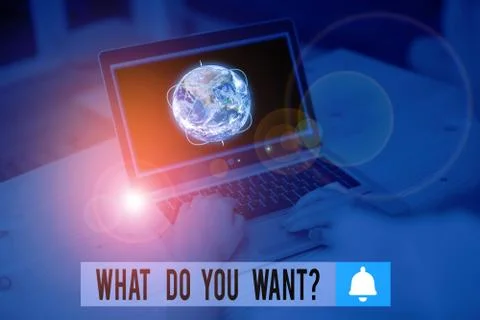 Writing note showing What Do You Want Question. Business photo showcasing say or Stock Photos